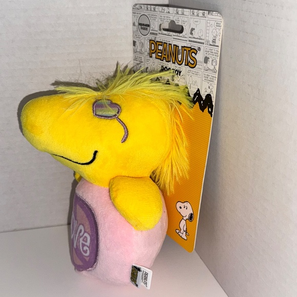 Peanuts Woodstock Plush Dog Toy, retro pastel LOVE emblem + squeaker (NWT) - Picture 3 of 9